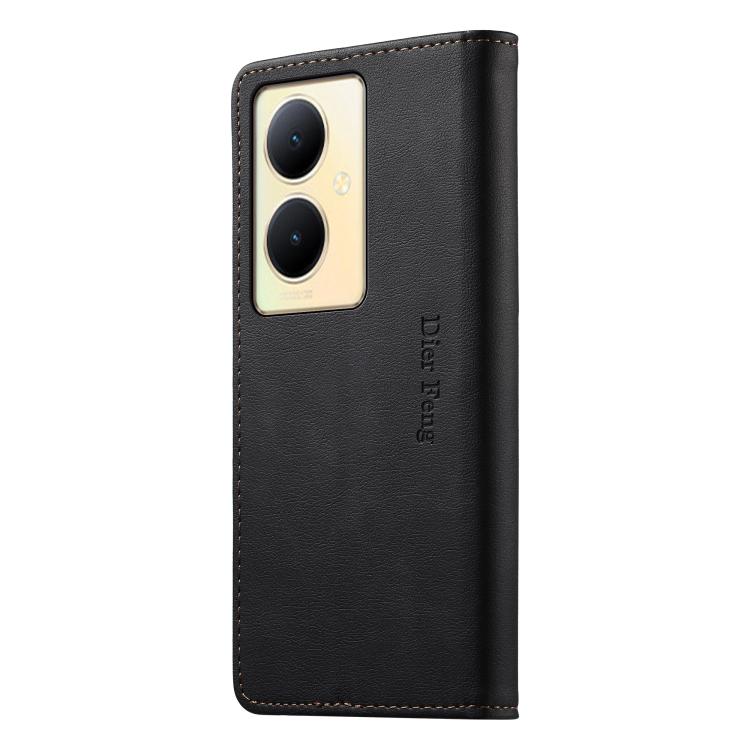 For vivo Y78+ Dierfeng Metal Snap Magnetic RFID Vegan Leather Phone Case