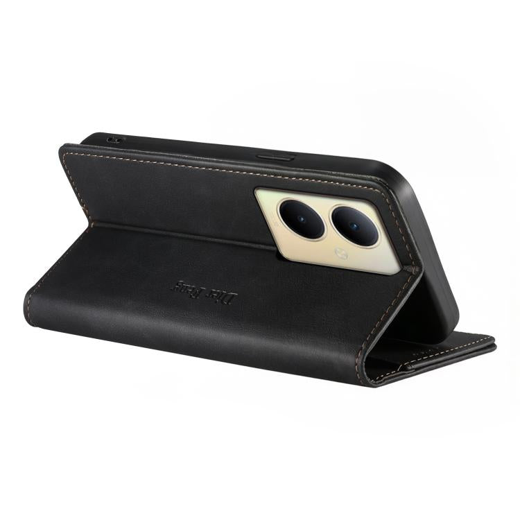 For vivo Y78+ Dierfeng Metal Snap Magnetic RFID Vegan Leather Phone Case
