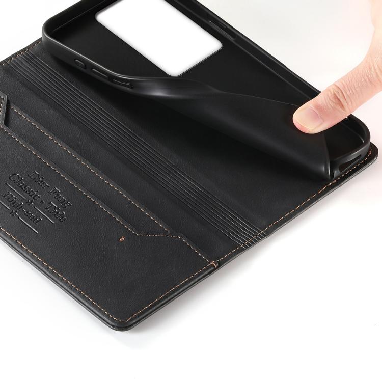 For vivo Y78+ Dierfeng Metal Snap Magnetic RFID Vegan Leather Phone Case