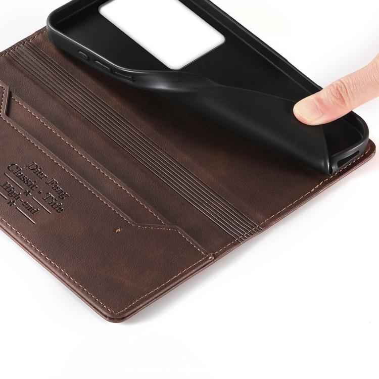 For vivo Y78+ Dierfeng Metal Snap Magnetic RFID Vegan Leather Phone Case