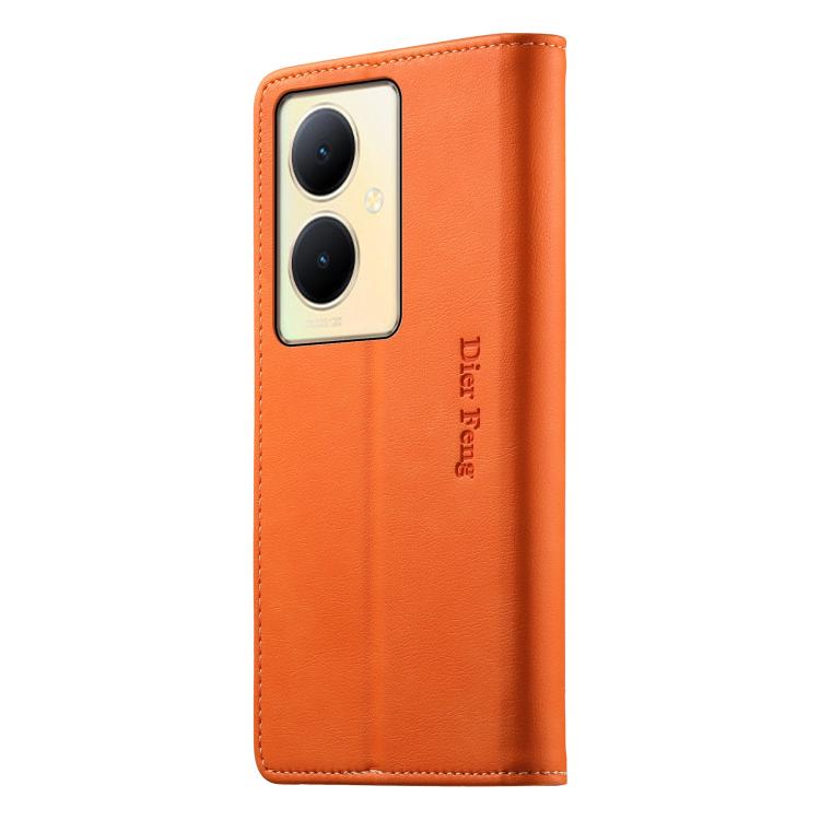 For vivo Y78+ Dierfeng Metal Snap Magnetic RFID Vegan Leather Phone Case