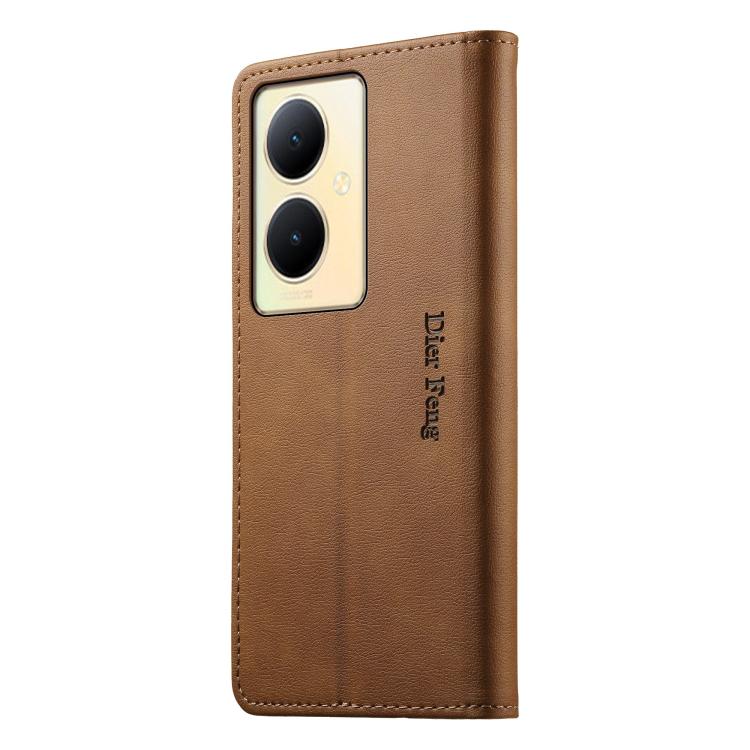 For vivo Y78+ Dierfeng Metal Snap Magnetic RFID Vegan Leather Phone Case