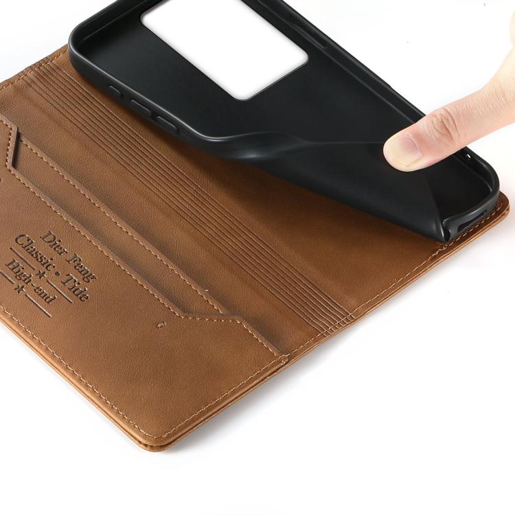 For vivo Y78+ Dierfeng Metal Snap Magnetic RFID Vegan Leather Phone Case