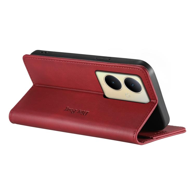 For vivo Y78+ Dierfeng Metal Snap Magnetic RFID Vegan Leather Phone Case