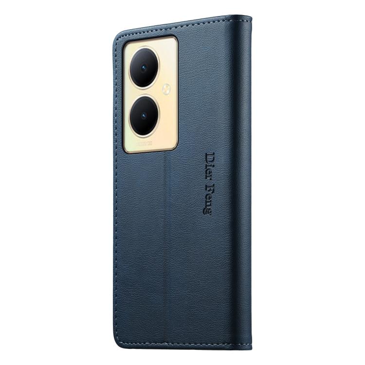 For vivo Y78+ Dierfeng Metal Snap Magnetic RFID Vegan Leather Phone Case
