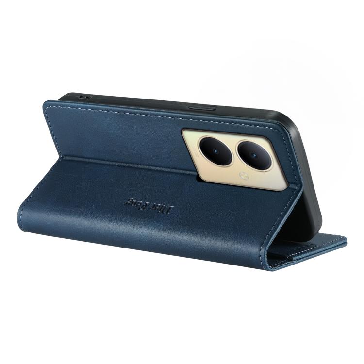 For vivo Y78+ Dierfeng Metal Snap Magnetic RFID Vegan Leather Phone Case