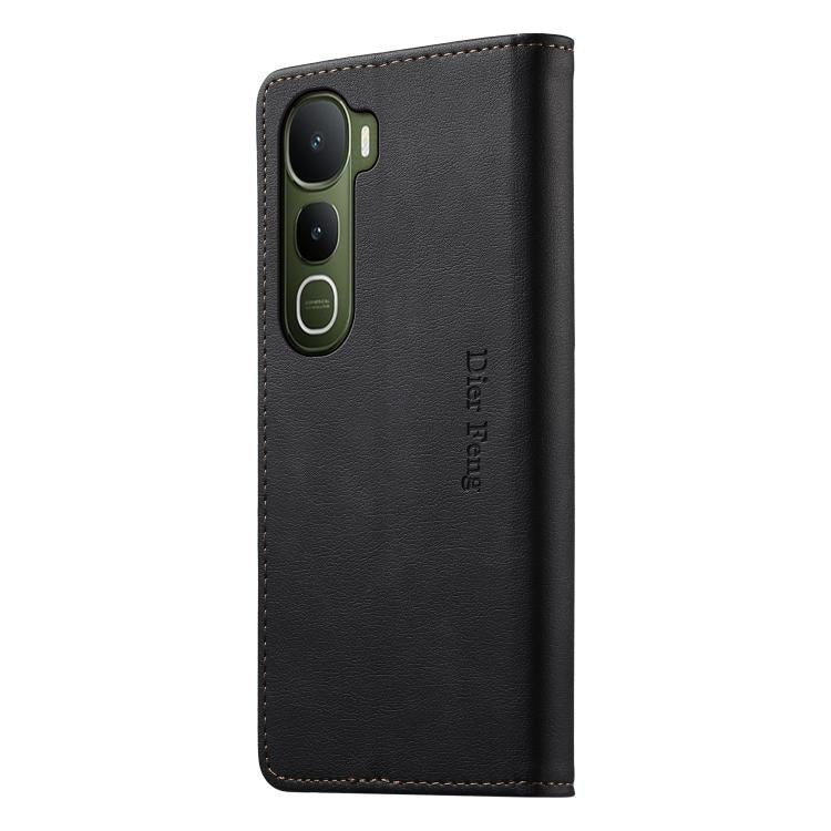 For vivo Y400 5G Dierfeng Metal Snap Magnetic RFID Vegan Leather Phone Case