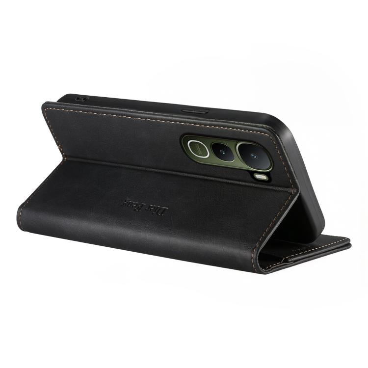 For vivo Y400 5G Dierfeng Metal Snap Magnetic RFID Vegan Leather Phone Case