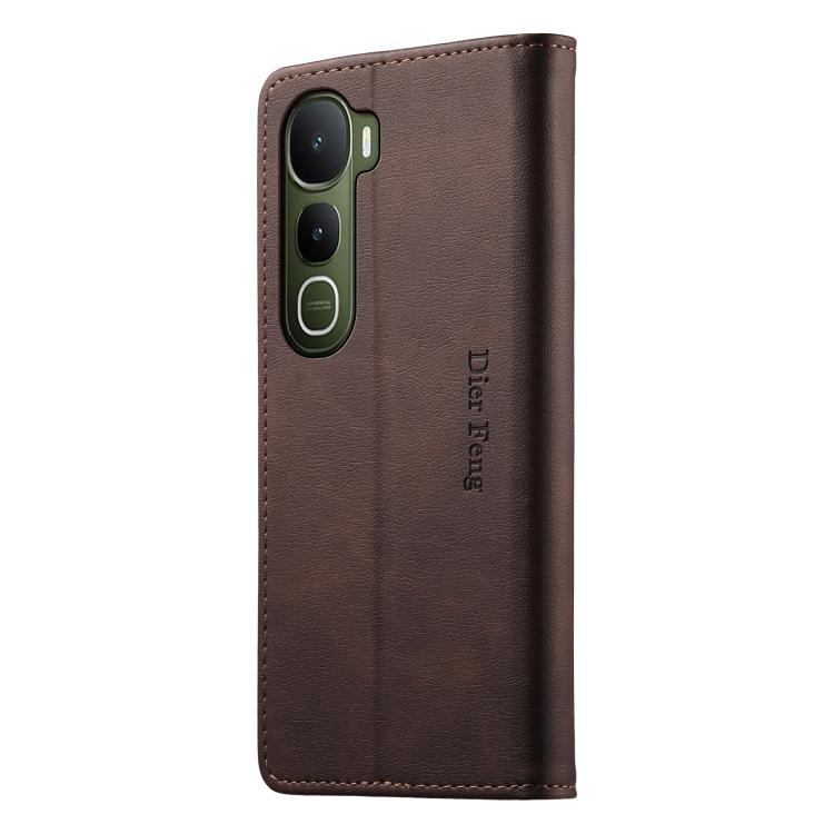 For vivo Y400 5G Dierfeng Metal Snap Magnetic RFID Vegan Leather Phone Case