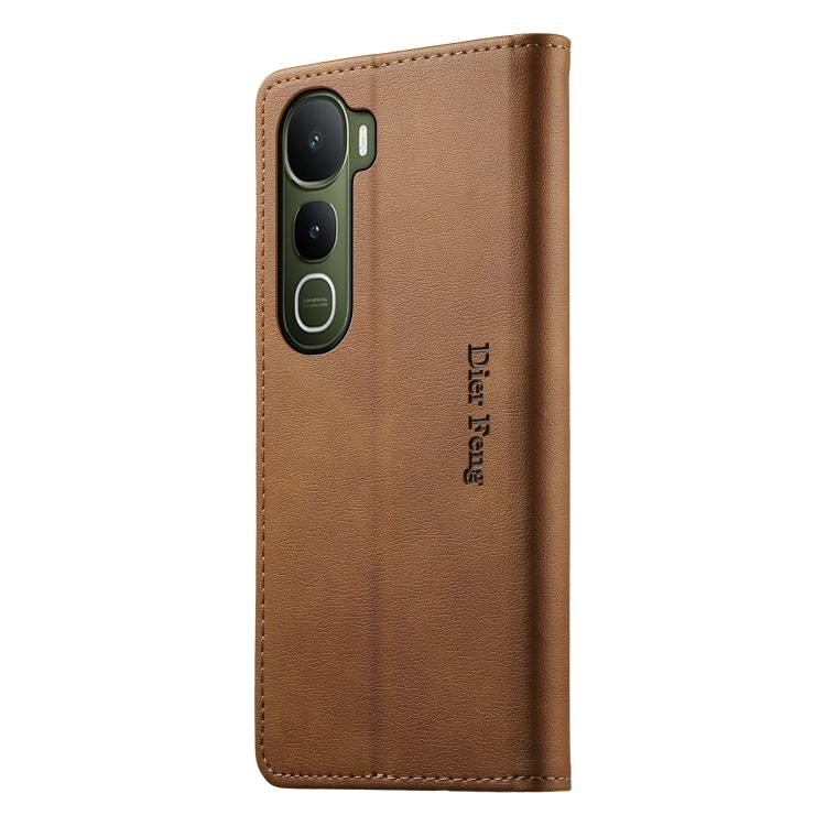 For vivo Y400 5G Dierfeng Metal Snap Magnetic RFID Vegan Leather Phone Case