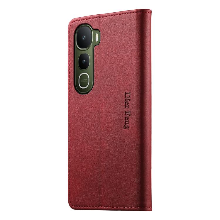 For vivo Y400 5G Dierfeng Metal Snap Magnetic RFID Vegan Leather Phone Case