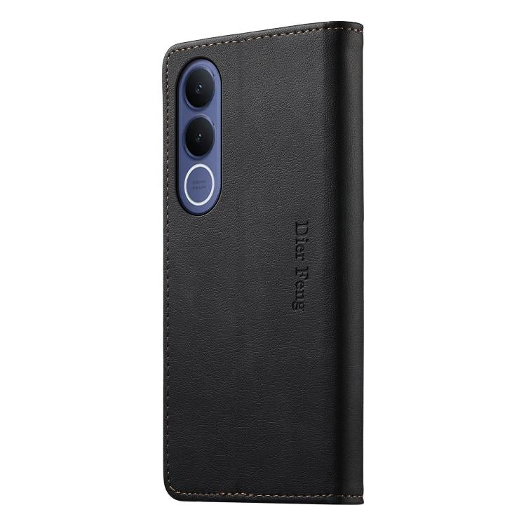 For vivo V70 FE 5G Dierfeng Metal Snap Magnetic RFID Vegan Leather Phone Case