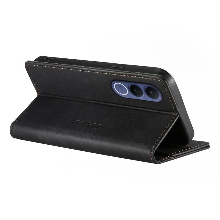 For vivo V70 FE 5G Dierfeng Metal Snap Magnetic RFID Vegan Leather Phone Case