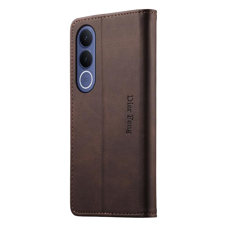 For vivo V70 FE 5G Dierfeng Metal Snap Magnetic RFID Vegan Leather Phone Case