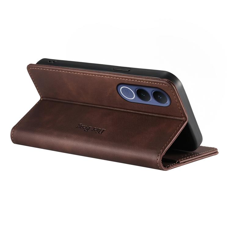 For vivo V70 FE 5G Dierfeng Metal Snap Magnetic RFID Vegan Leather Phone Case