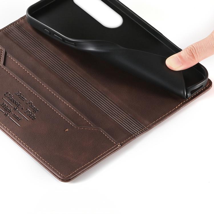 For vivo V70 FE 5G Dierfeng Metal Snap Magnetic RFID Vegan Leather Phone Case