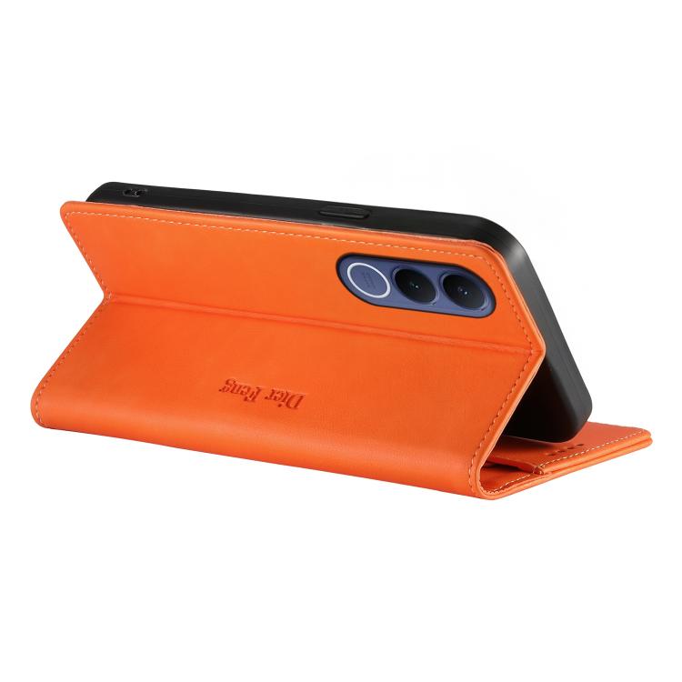For vivo V70 FE 5G Dierfeng Metal Snap Magnetic RFID Vegan Leather Phone Case