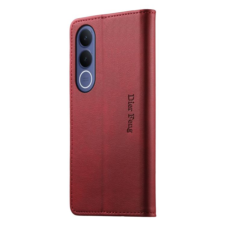 For vivo V70 FE 5G Dierfeng Metal Snap Magnetic RFID Vegan Leather Phone Case