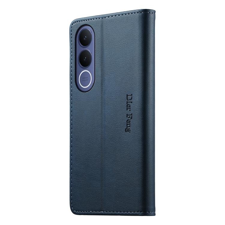 For vivo V70 FE 5G Dierfeng Metal Snap Magnetic RFID Vegan Leather Phone Case