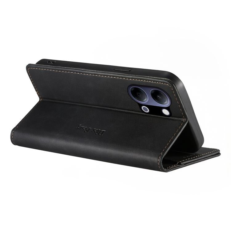 For vivo Y21 5G 2026 / Y05 4G Dierfeng Metal Snap Magnetic RFID Vegan Leather Phone Case