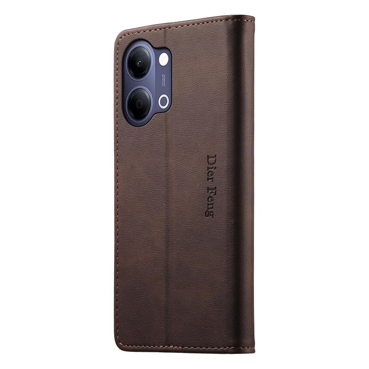 For vivo Y21 5G 2026 / Y05 4G Dierfeng Metal Snap Magnetic RFID Vegan Leather Phone Case