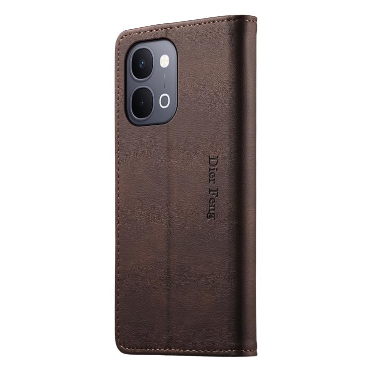 For vivo Y31d 4G Dierfeng Metal Snap Magnetic RFID Vegan Leather Phone Case