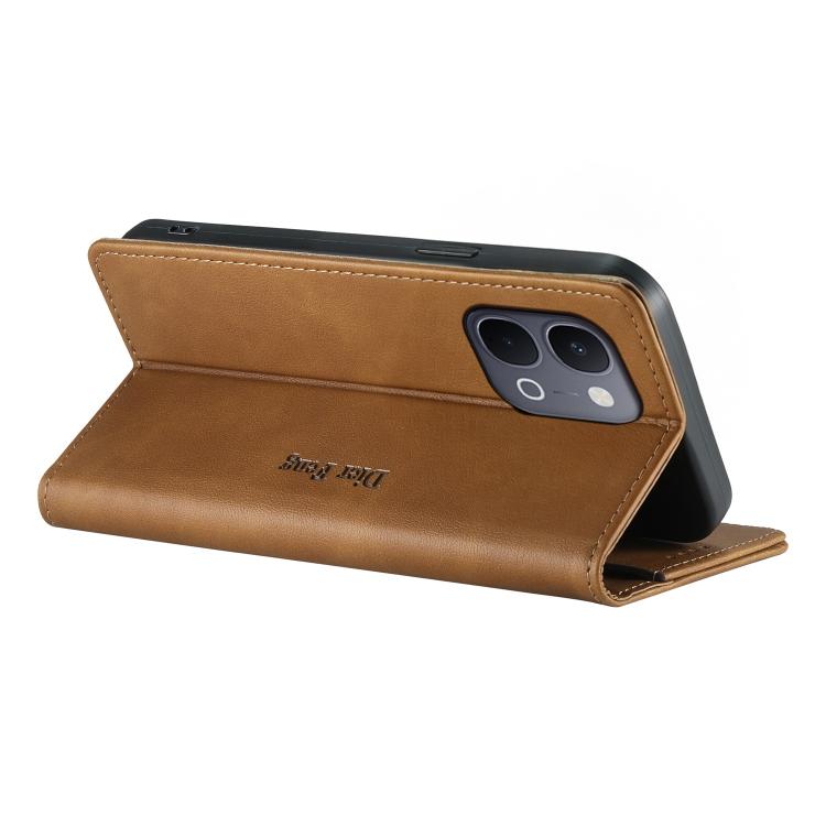 For vivo Y31d 4G Dierfeng Metal Snap Magnetic RFID Vegan Leather Phone Case