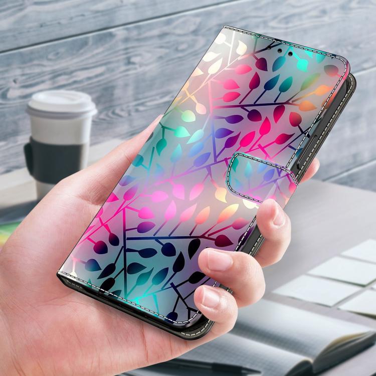 For iPhone 15 Pro Max Crystal-Like Painted Vegan Leather Phone Case