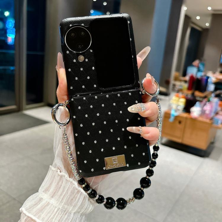 For OPPO Find N3 Flip Nameplate Style Diamond Patterned Side Clip Phone Case with Bracelet