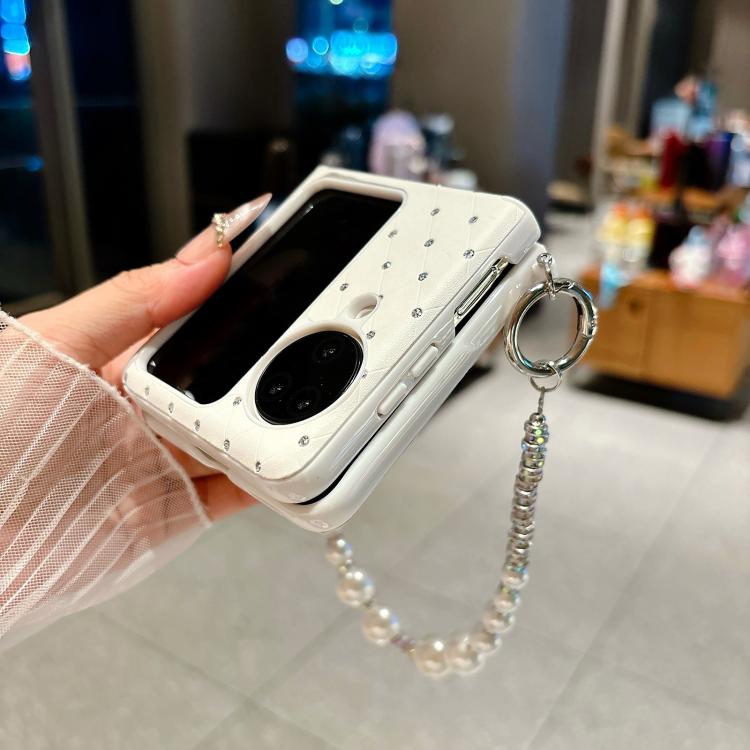 For OPPO Find N3 Flip Nameplate Style Diamond Patterned Side Clip Phone Case with Bracelet