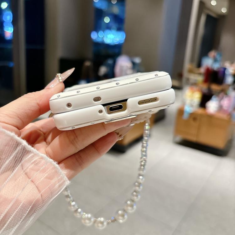 For OPPO Find N3 Flip Nameplate Style Diamond Patterned Side Clip Phone Case with Bracelet