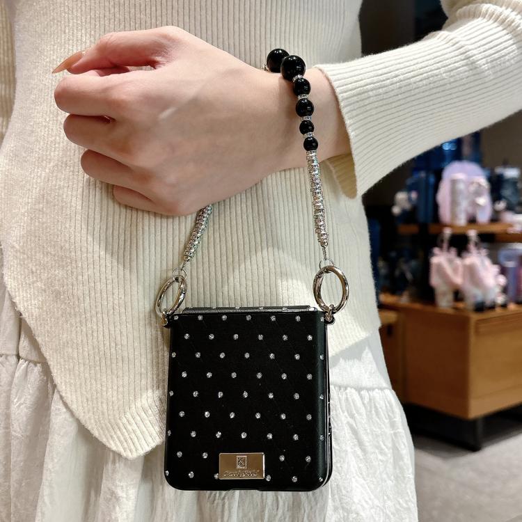For OPPO Find N3 Flip Nameplate Style Diamond Patterned Side Clip Phone Case with Bracelet