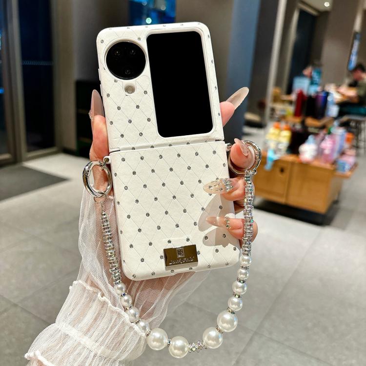 For OPPO Find N3 Flip Nameplate Style Diamond Patterned Side Clip Phone Case with Bracelet
