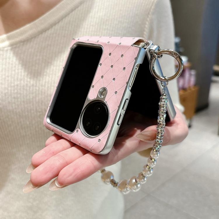 For OPPO Find N3 Flip Nameplate Style Diamond Patterned Side Clip Phone Case with Bracelet