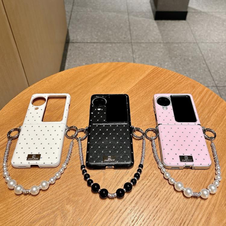 For OPPO Find N3 Flip Nameplate Style Diamond Patterned Side Clip Phone Case with Bracelet
