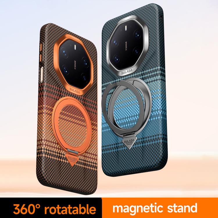 For Huawei Mate 80 RS Ultimate SULADA Kevlar Woven Texture Leather Rotation Magnetic Holder Phone Case