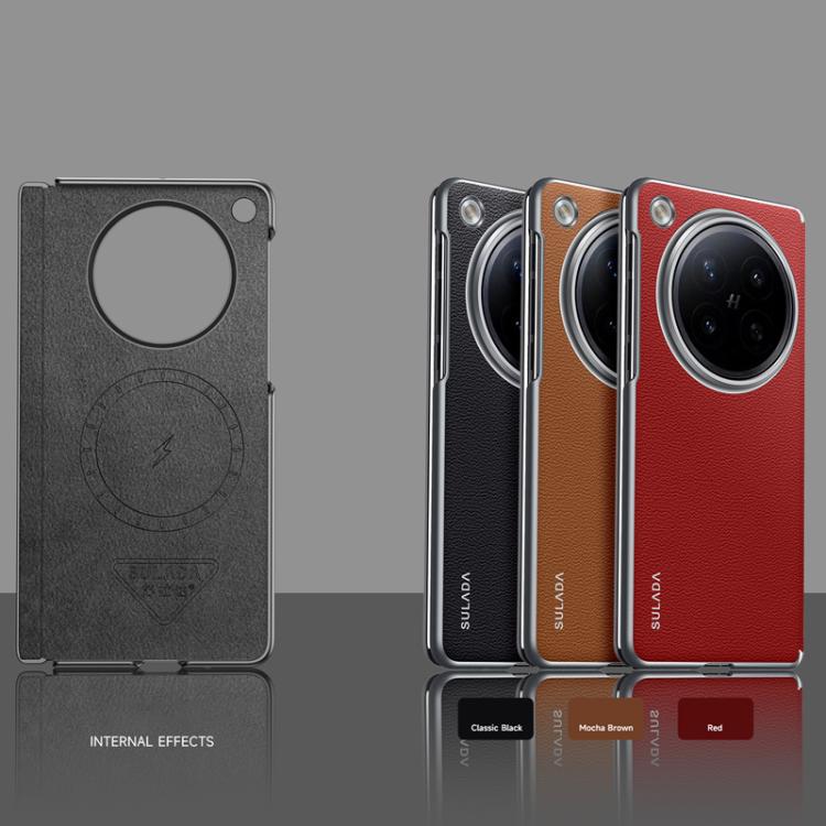 For OPPO Find N6 5G SULADA Frameless Top Layer Cowhide Leather Hybrid PC Phone Case