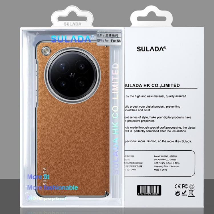 For OPPO Find N6 5G SULADA Frameless Top Layer Cowhide Leather Hybrid PC Phone Case