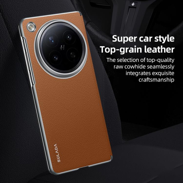 For OPPO Find N6 5G SULADA Frameless Top Layer Cowhide Leather Hybrid PC Phone Case