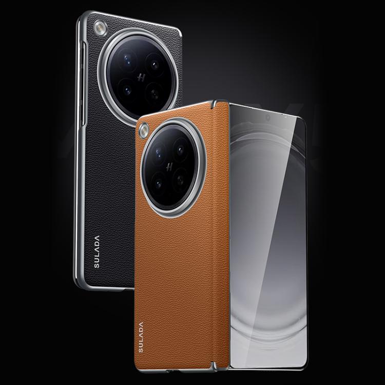 For OPPO Find N6 5G SULADA Frameless Top Layer Cowhide Leather Hybrid PC Phone Case