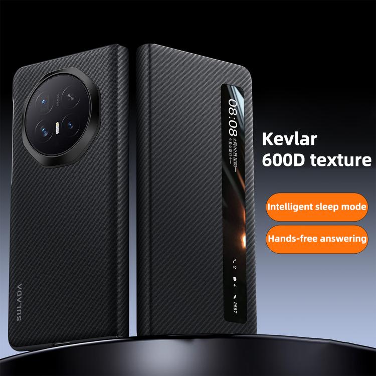 For Honor Magic V6 SULADA Kevlar 600D Texture Smart Window Leather Phone Case
