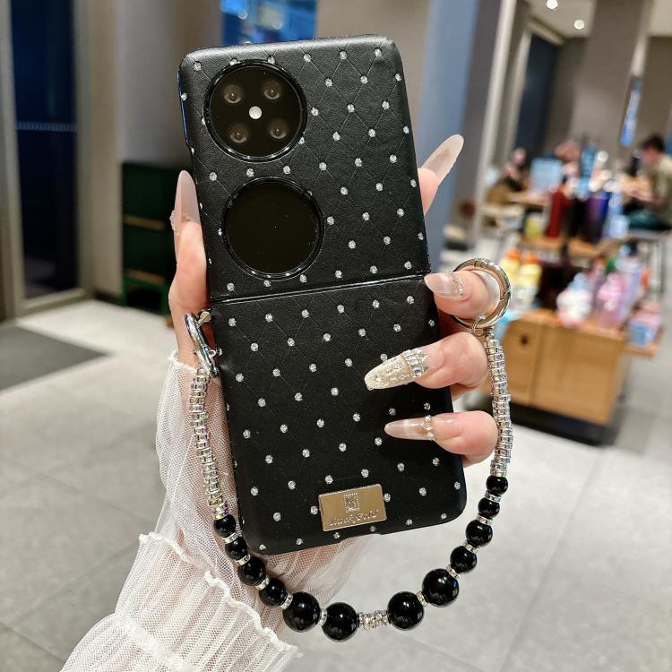 For Huawei Pocket 2 Nameplate Style Diamond Patterned Side Clip Phone Case with Bracelet