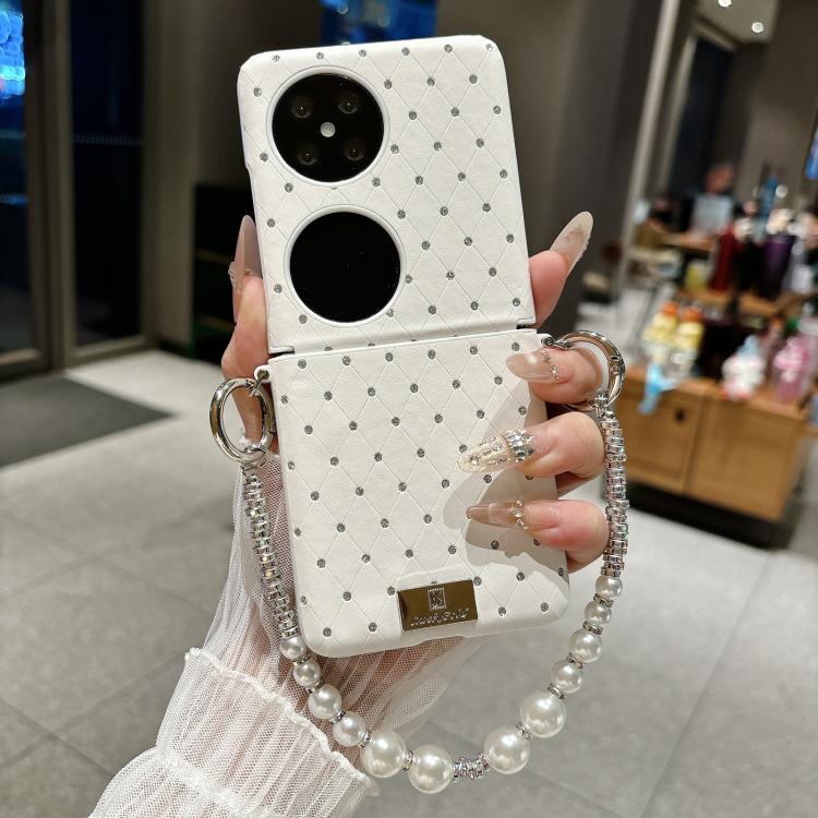 For Huawei Pocket 2 Nameplate Style Diamond Patterned Side Clip Phone Case with Bracelet