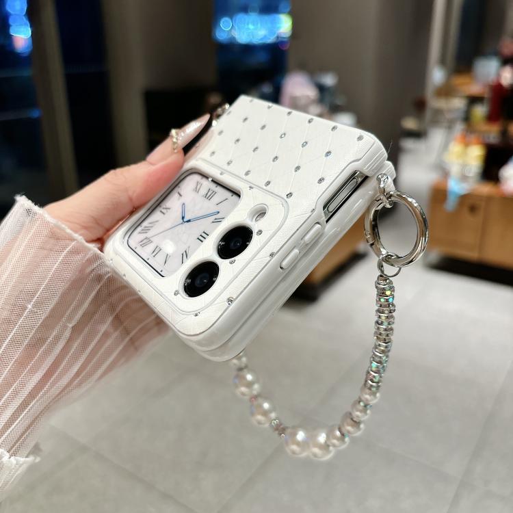 For Huawei Pocket 2 Nameplate Style Diamond Patterned Side Clip Phone Case with Bracelet