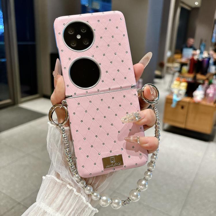 For Huawei Pocket 2 Nameplate Style Diamond Patterned Side Clip Phone Case with Bracelet