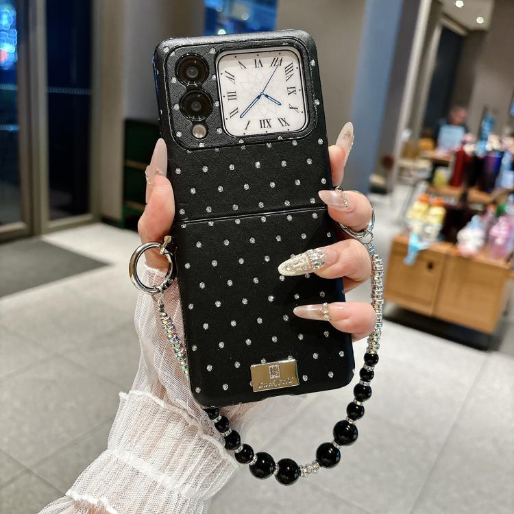 For Huawei nova Flip S Nameplate Style Diamond Patterned Side Clip Phone Case with Bracelet