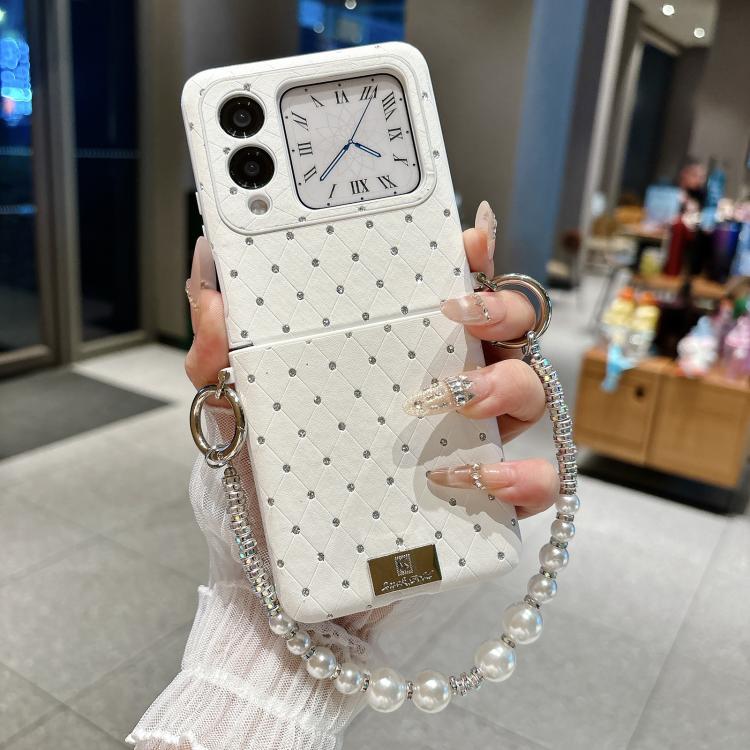 For Huawei nova Flip S Nameplate Style Diamond Patterned Side Clip Phone Case with Bracelet