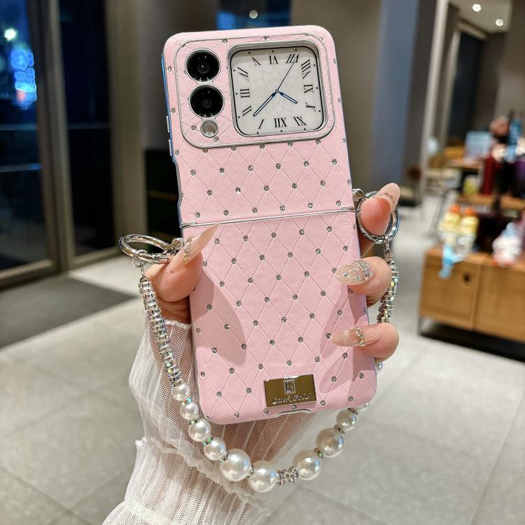 For Huawei nova Flip S Nameplate Style Diamond Patterned Side Clip Phone Case with Bracelet