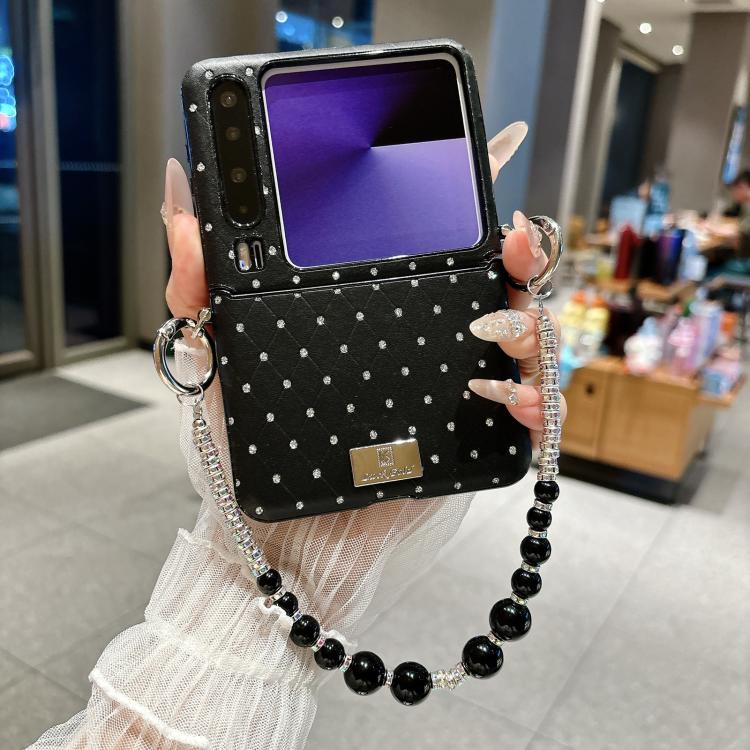For Huawei Pura X Nameplate Style Diamond Patterned Side Clip Phone Case with Bracelet