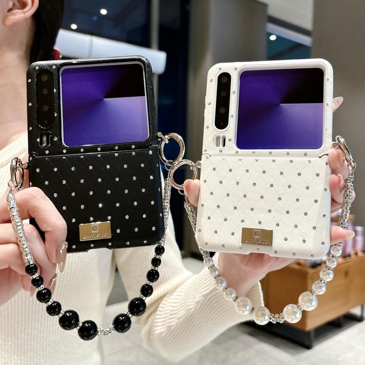 For Huawei Pura X Nameplate Style Diamond Patterned Side Clip Phone Case with Bracelet